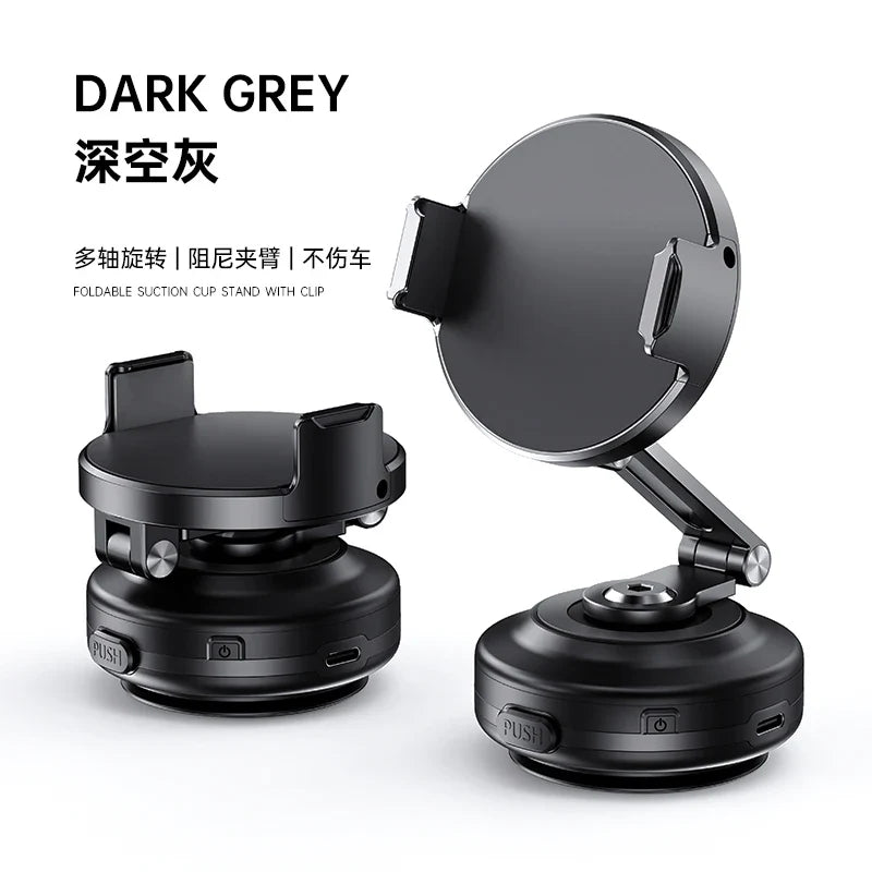 Magnetic Vacuum Adsorption Car Mount – Foldable 360° Rotating Aluminum Alloy Phone Holder for Smartphones