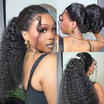 250 Density Deep Curly Wave 360 HD Lace Front Human Hair Wig – Water Wave 13x6 Lace Frontal Glueless Wig, 100% Human Hair