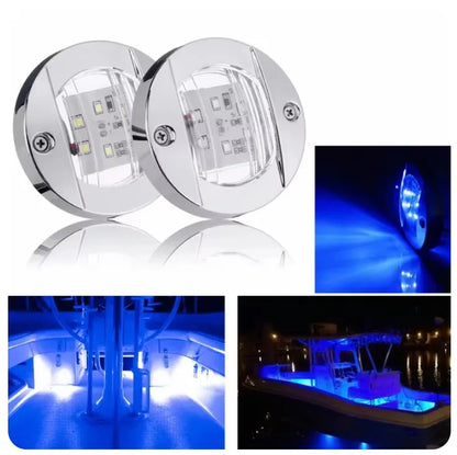 Blue & White Marine LED Deck Courtesy Lights – Waterproof Stern Transom Boat Lamps (1-4pcs)
