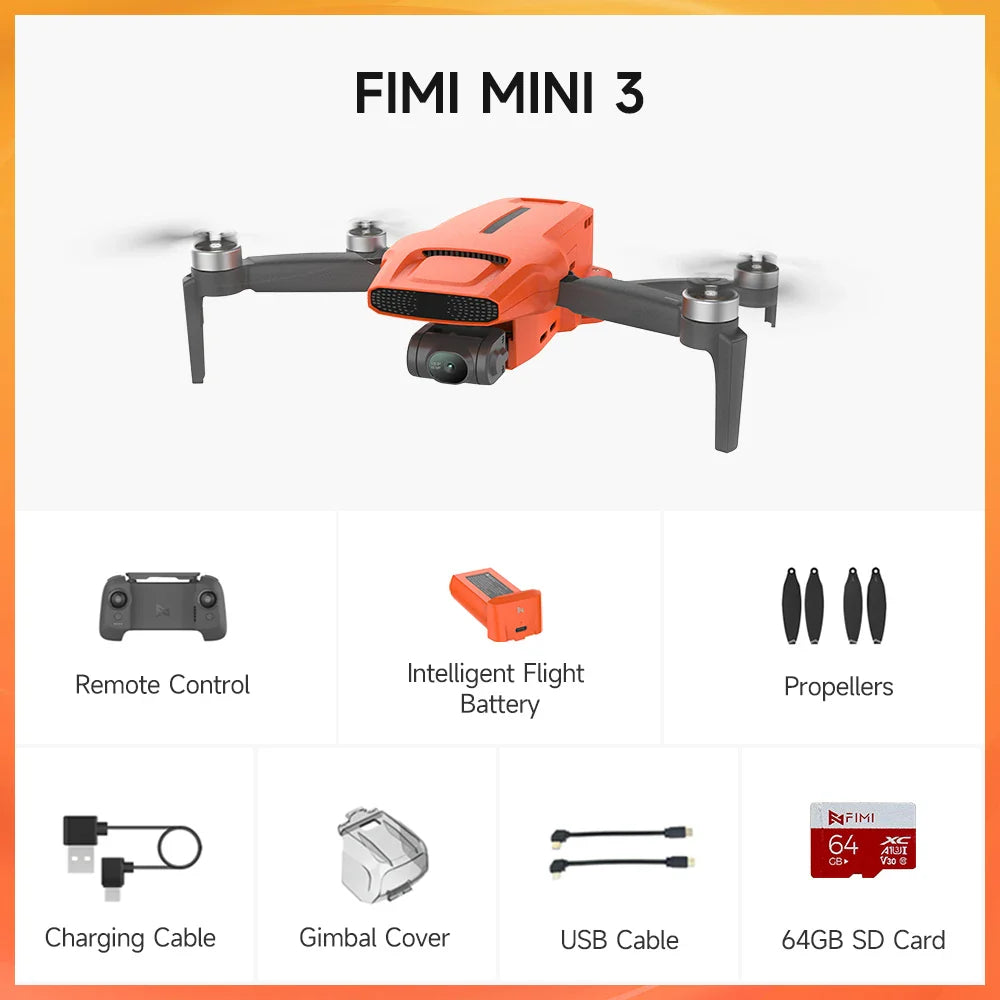FIMI MINI 3 Drone – 4K 60FPS AI Super Night Video, 9KM Range, 3-Axis Gimbal, 249g Ultralight Smart Tracking Pro Drone