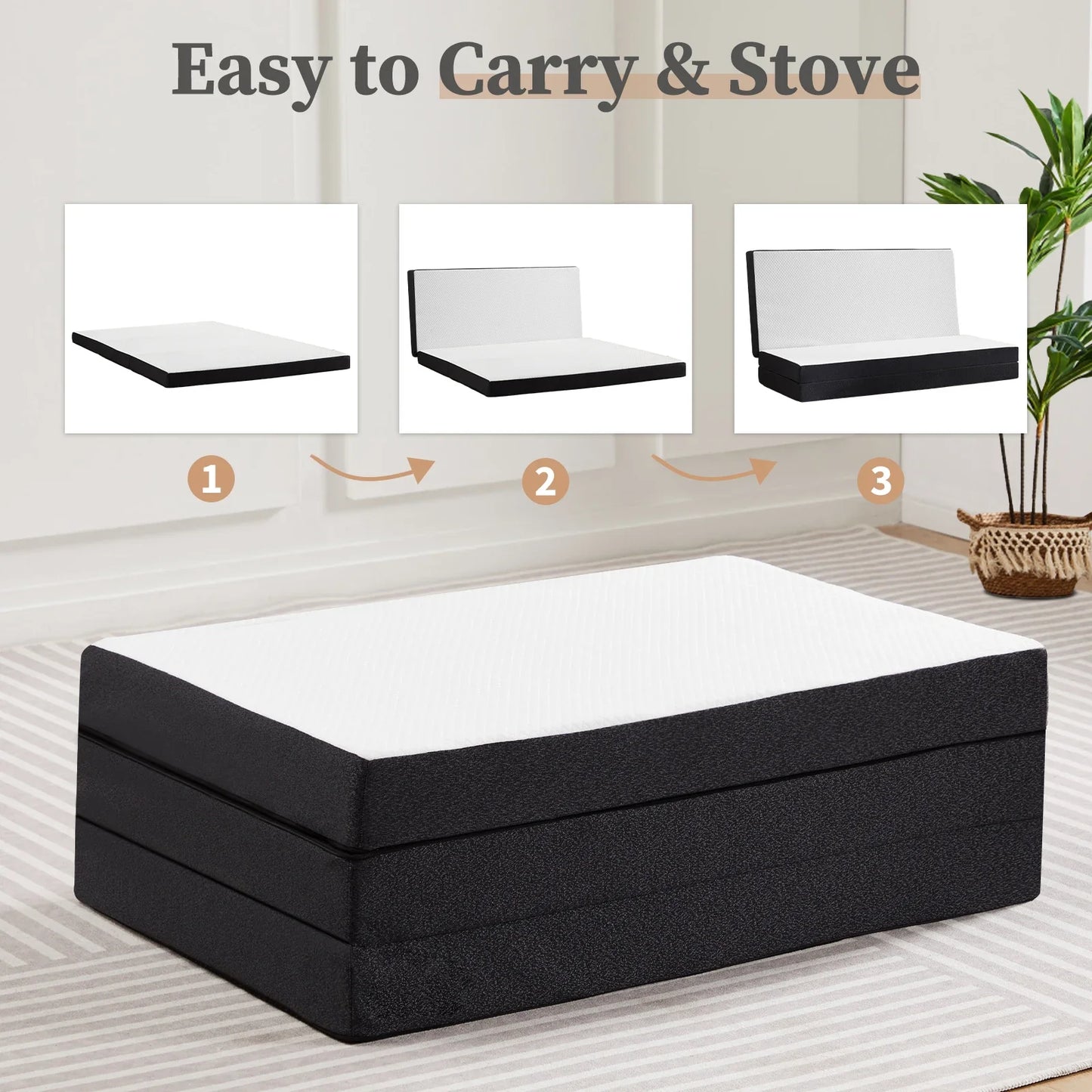 Three-Fold Portable Floor Bed – CertiPUR-US Certified, Soft Touch, Flexible Zipper for Travel, Camping & Yoga
