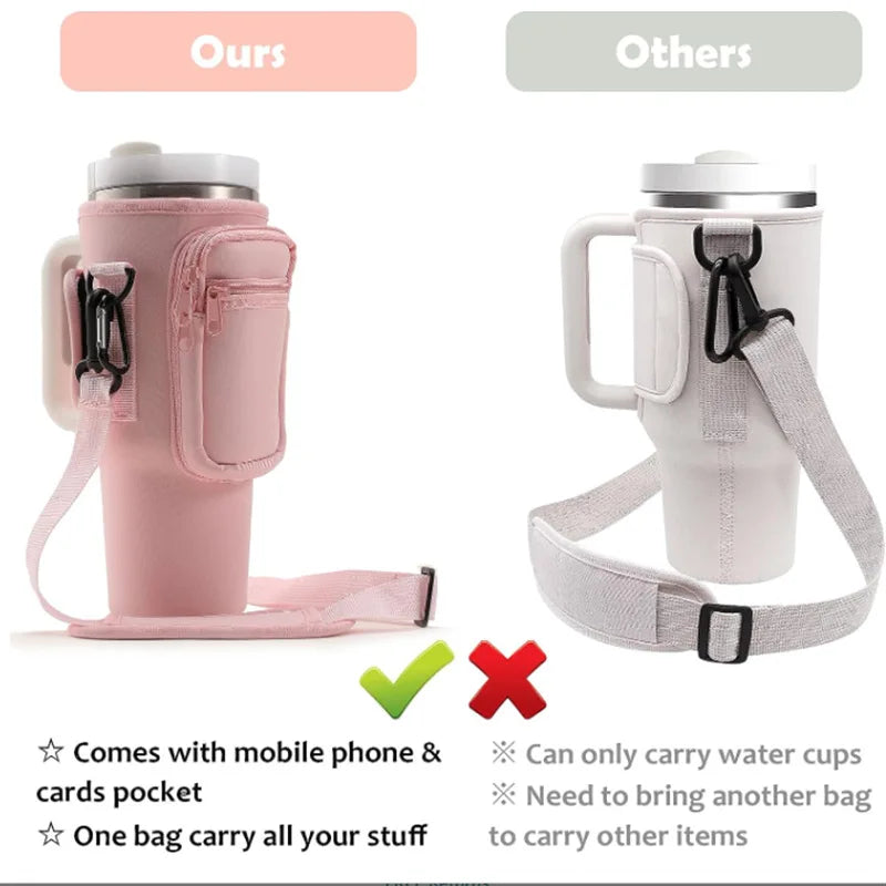 Water Bottle Carrier Bag for Stanley 40oz – Holder with Phone Pocket & Adjustable Strap, Stanley Cup Accessory