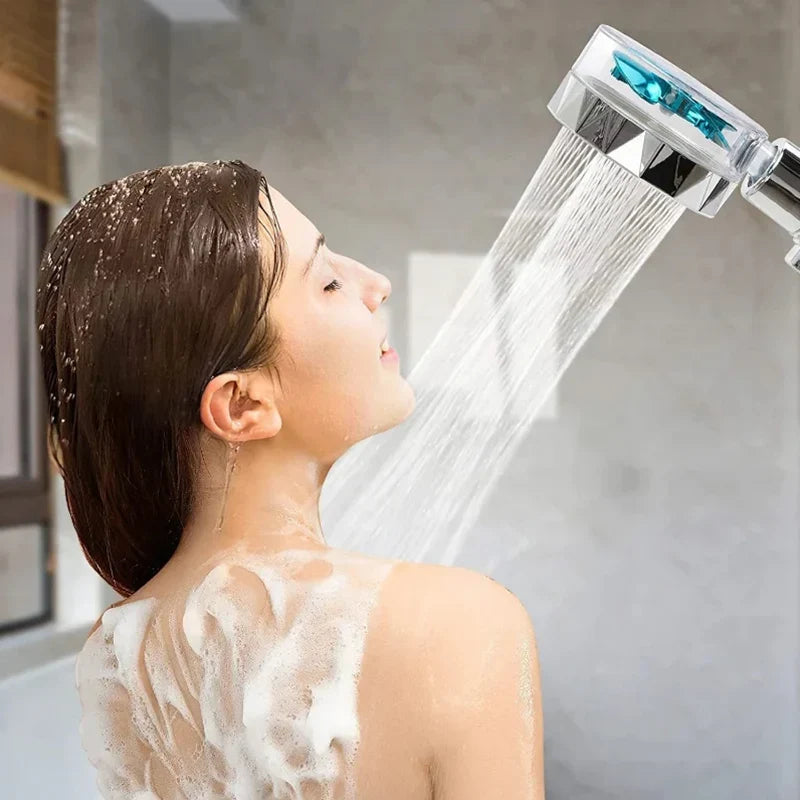 360° Rotation Turbo Fan Shower Head – High Pressure, Water-Saving Adjustable Spray with Filters for Bathroom Accessories