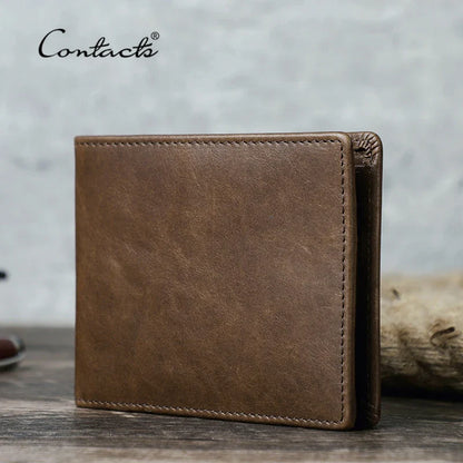 CONTACT'S Genuine Leather Men’s Bifold Slim Wallet – Vintage Thin Card Holder & Money Clip Casual Small Leather Wallet for Men