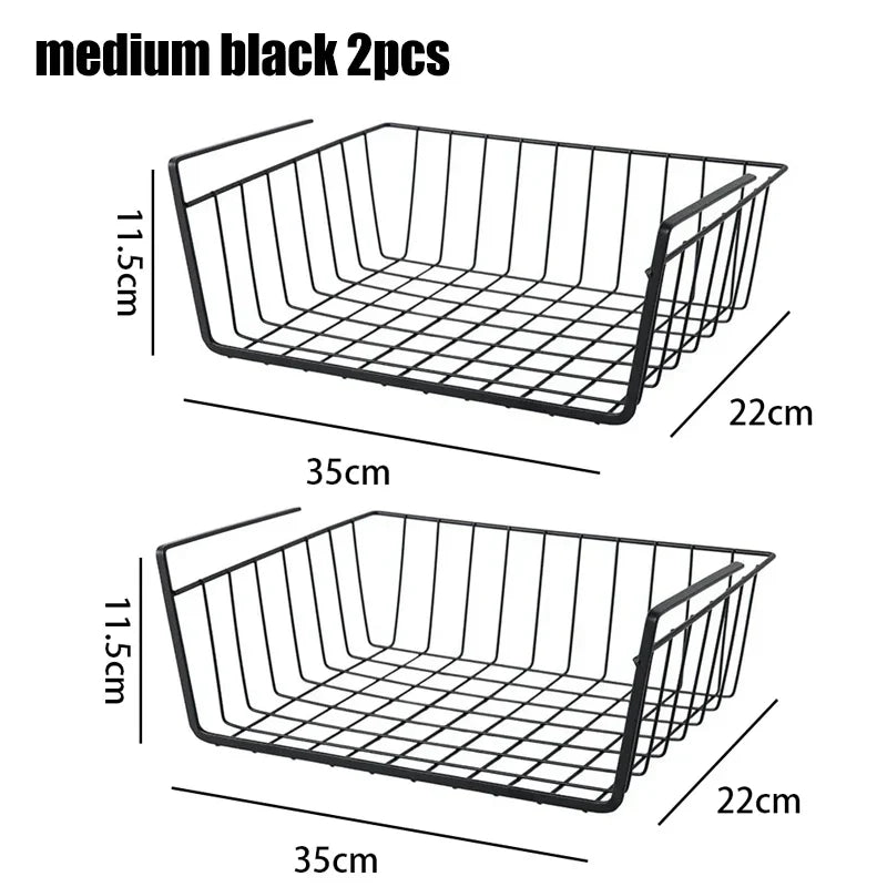 Multipurpose Hanging Closet Storage Basket — Metal Organizer for Kitchen Cabinets, Desks, and Home Use