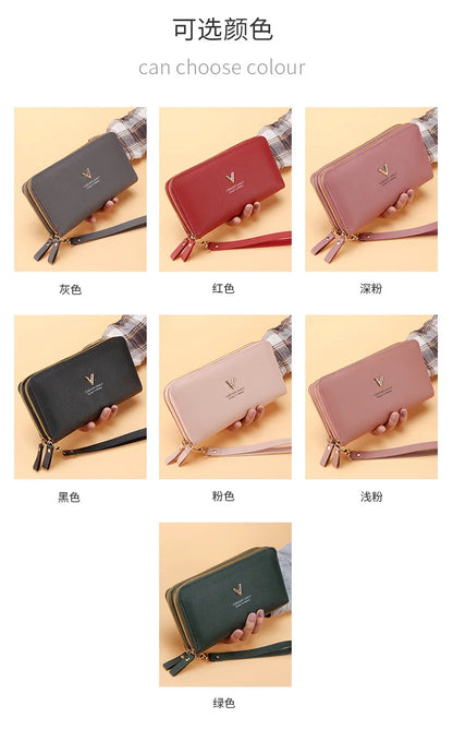 Long Women’s PU Leather Wallet – Double Zipper Tassel Clutch with Coin Purse & Card Holder
