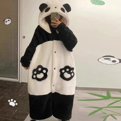 Winter Unisex Panda Robe Costume – Kigurumi Onesie, Unicorn Cosplay Pajamas, Animal Sleepwear Jumpsuit for Adults