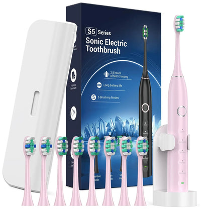 Rtauys S5 Upgraded Sonic Electric Toothbrush – Rechargeable Toothbrush for Adults & Kids 12+, 8 Brush Heads, IPX7 Waterproof with Travel Case