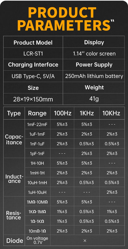 FNIRSI LCR-ST1 Mini Smart Tweezer | LCR SMD ESR Tester for Resistance, Capacitance, Inductance, Continuity & Diode Testing
