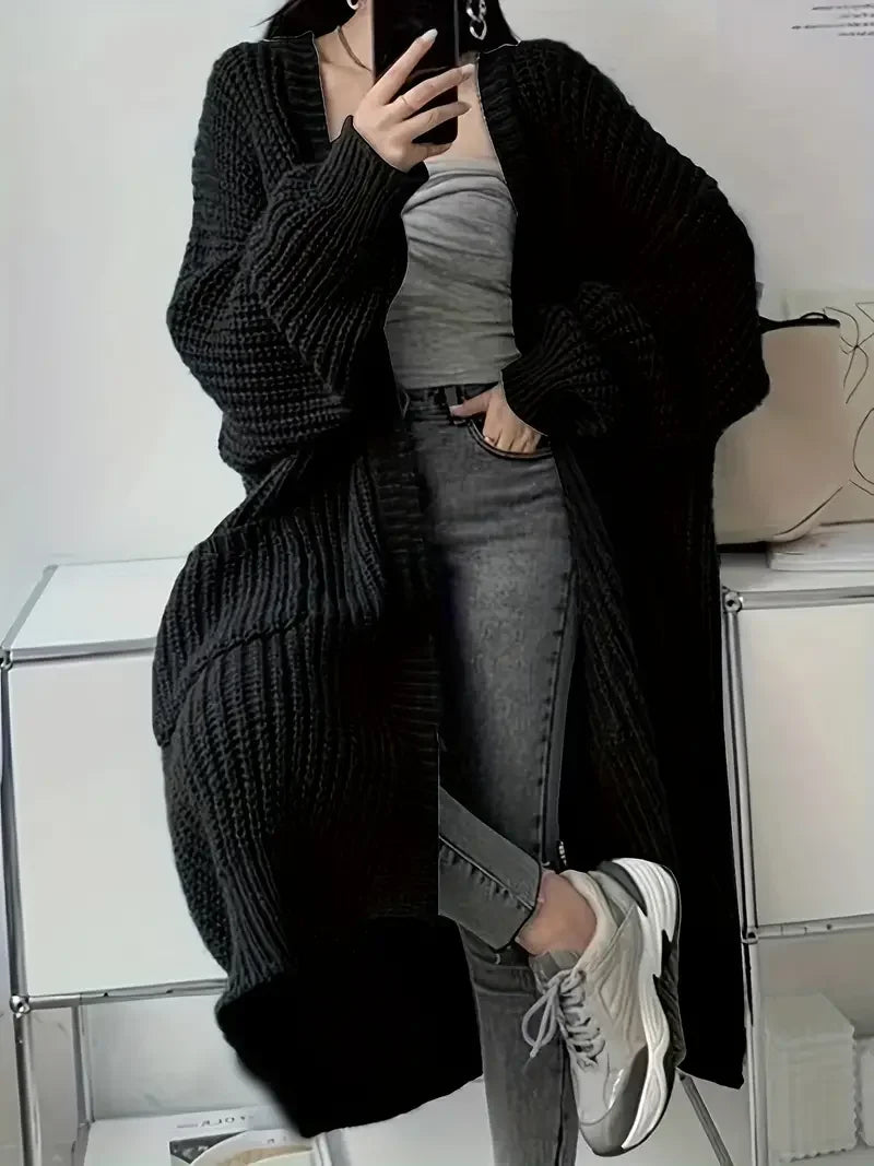 Women's Open Front Knit Cardigan with Pockets – Casual Long Sleeve Sweater for Cozy Layering