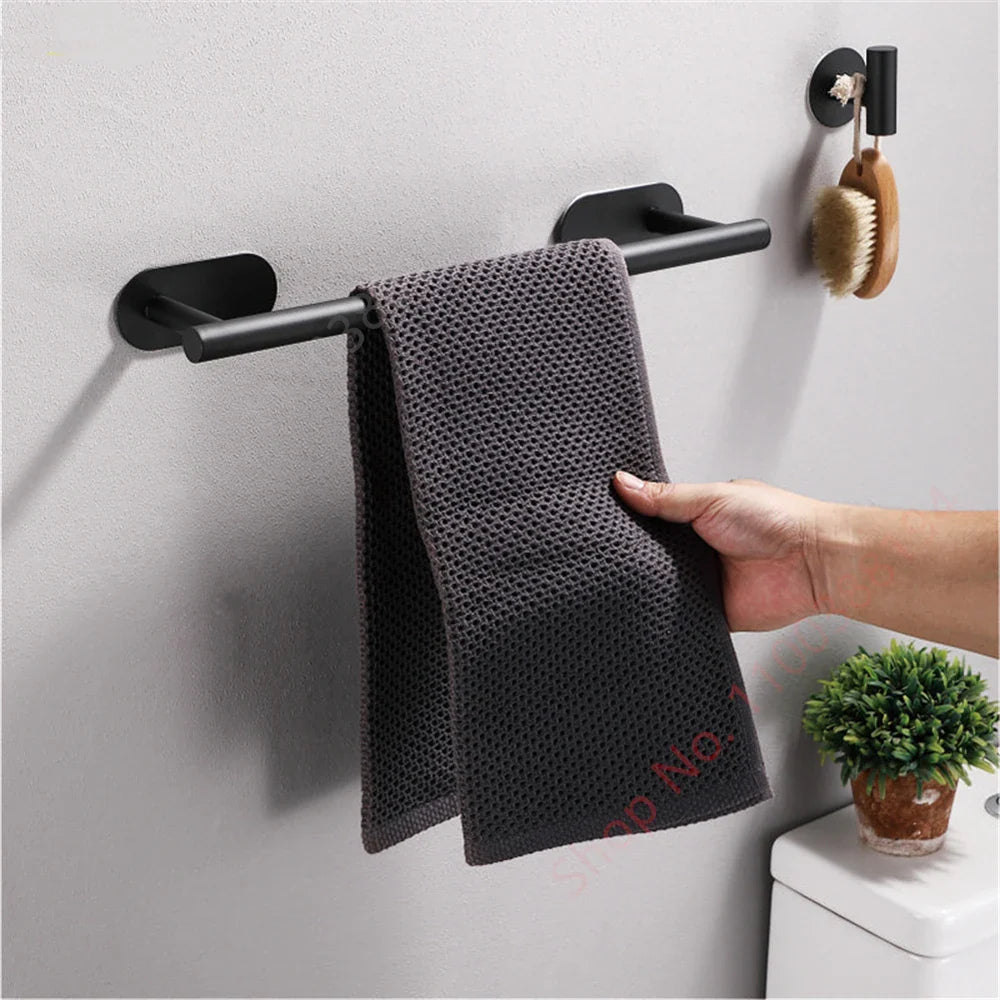 Adhesive Wall Mount Toilet Paper Holder: Black/Silver Kitchen & Bathroom Roll Stand - Convenient Hanging Napkin Rack for WC Accessories