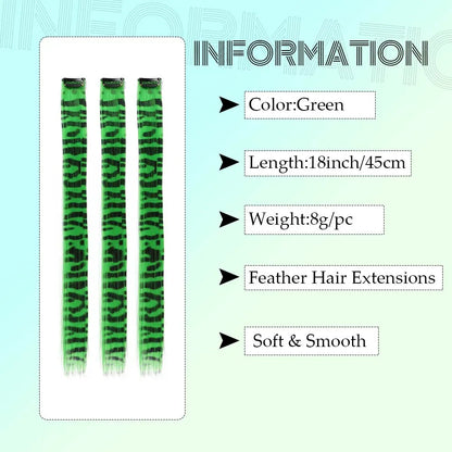 3-Piece Colorful Stripe Hair Extensions - Long Straight Synthetic Clip-In Hair Pieces for Parties & Halloween