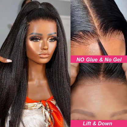 Kinky Straight Glueless 4x4 Lace Front Wig – Pre-Plucked, Pre-Cut Human Hair for Black Women