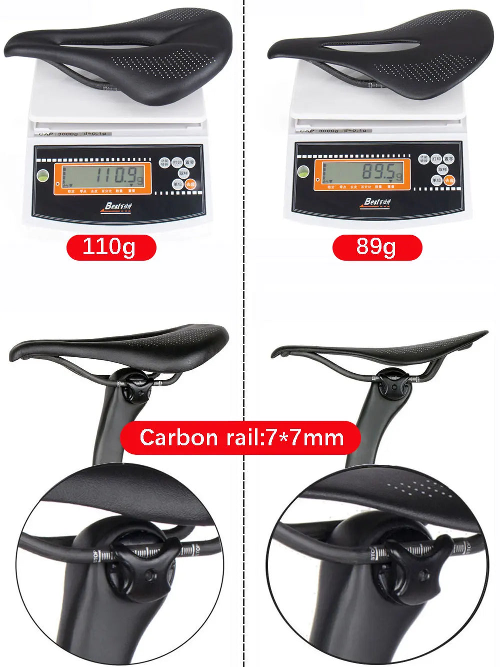 ELITAONE Road & MTB Bike Saddle — 240x143mm Carbon Fiber Round Rail | Super Light 89g 3143ER Seat