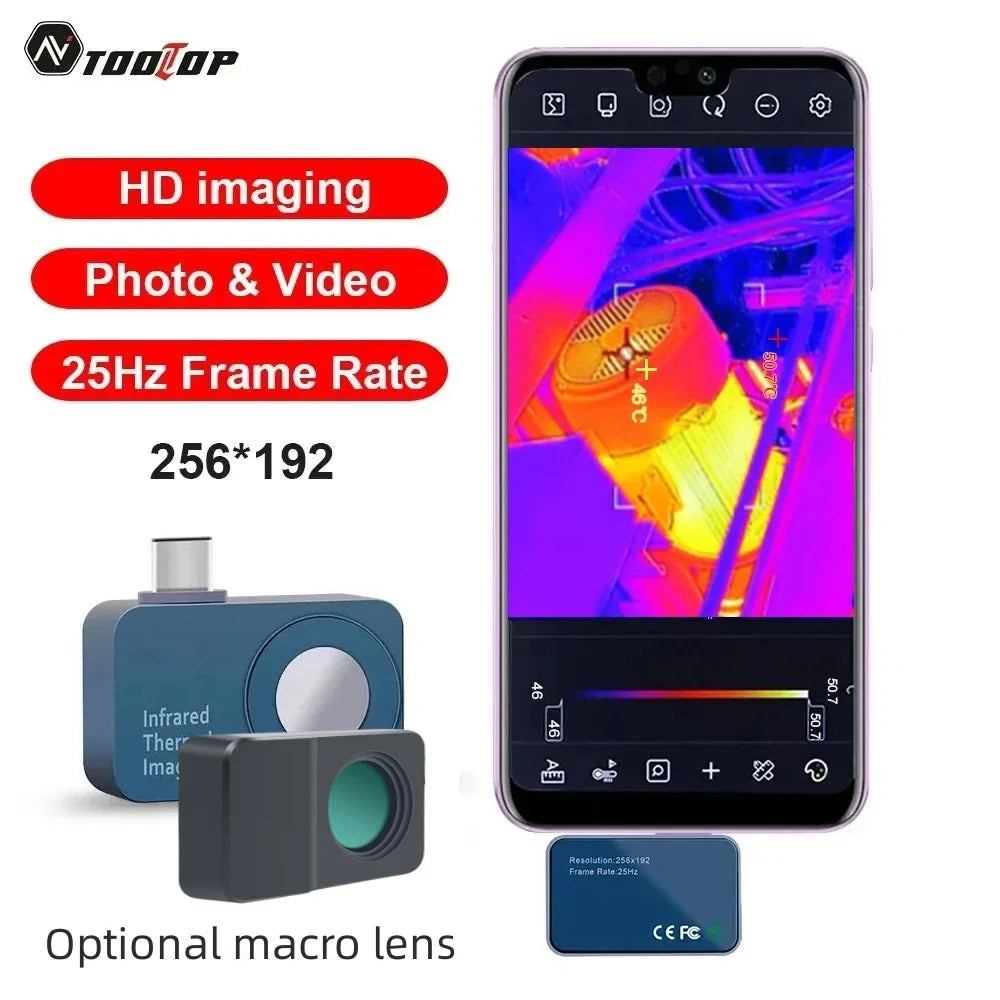 TOOLTOP T7 Android Thermal Imager – 256x192 Mobile Thermal Imaging Camera, Type-C, 25Hz for Solar Panel & Device Fault Detection