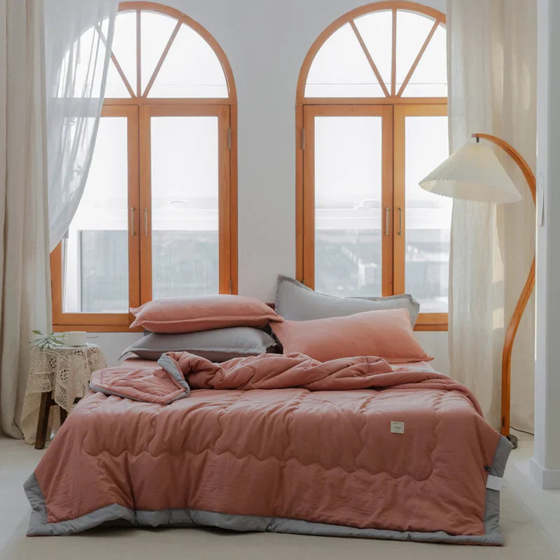 2024 Japanese Cotton-Polyester Summer Quilt – Lightweight, Washable, Skin-Friendly Solid Color Quilt