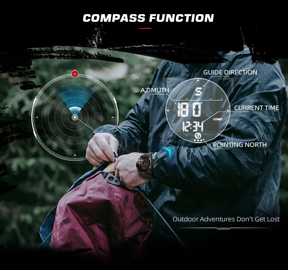 NORTH EDGE ALPS Men's Digital Carbon Fiber Watch Shockproof Military Sports Waterproof 50M Outdoor Compass Wristwatch