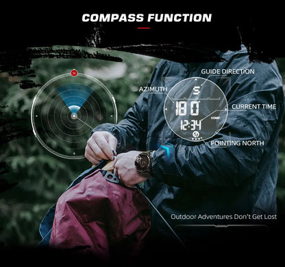 NORTH EDGE ALPS Men's Digital Carbon Fiber Watch Shockproof Military Sports Waterproof 50M Outdoor Compass Wristwatch
