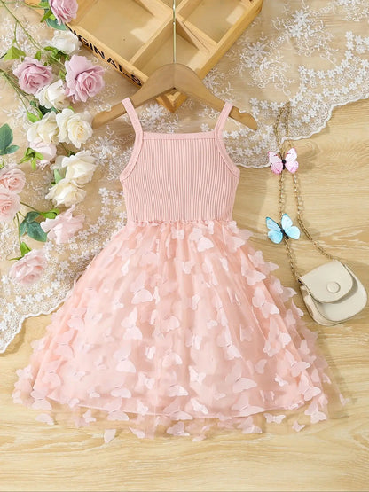 Toddler Girls Butterfly Mesh Cami Dress - Elegant Sleeveless Princess Dress for Summer