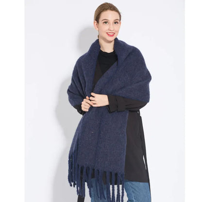 Luxury Cashmere Scarf for Women - Thickened Warm Shawl with Classic Tassels, Soft Solid Color Wrap for Autumn and Winter