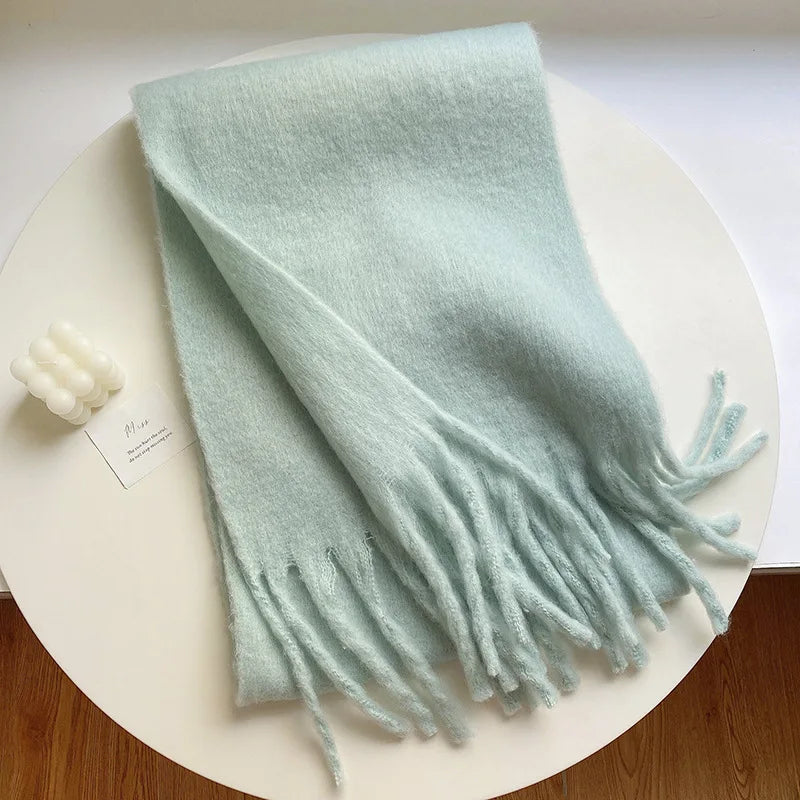 Luxury Cashmere Scarf for Women - Thickened Warm Shawl with Classic Tassels, Soft Solid Color Wrap for Autumn and Winter