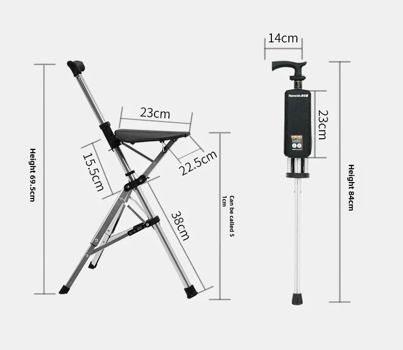 2-in-1 Portable Folding Cane & Chair — Quick-Fold Walking Stick with Built-In Seat and Three Legs