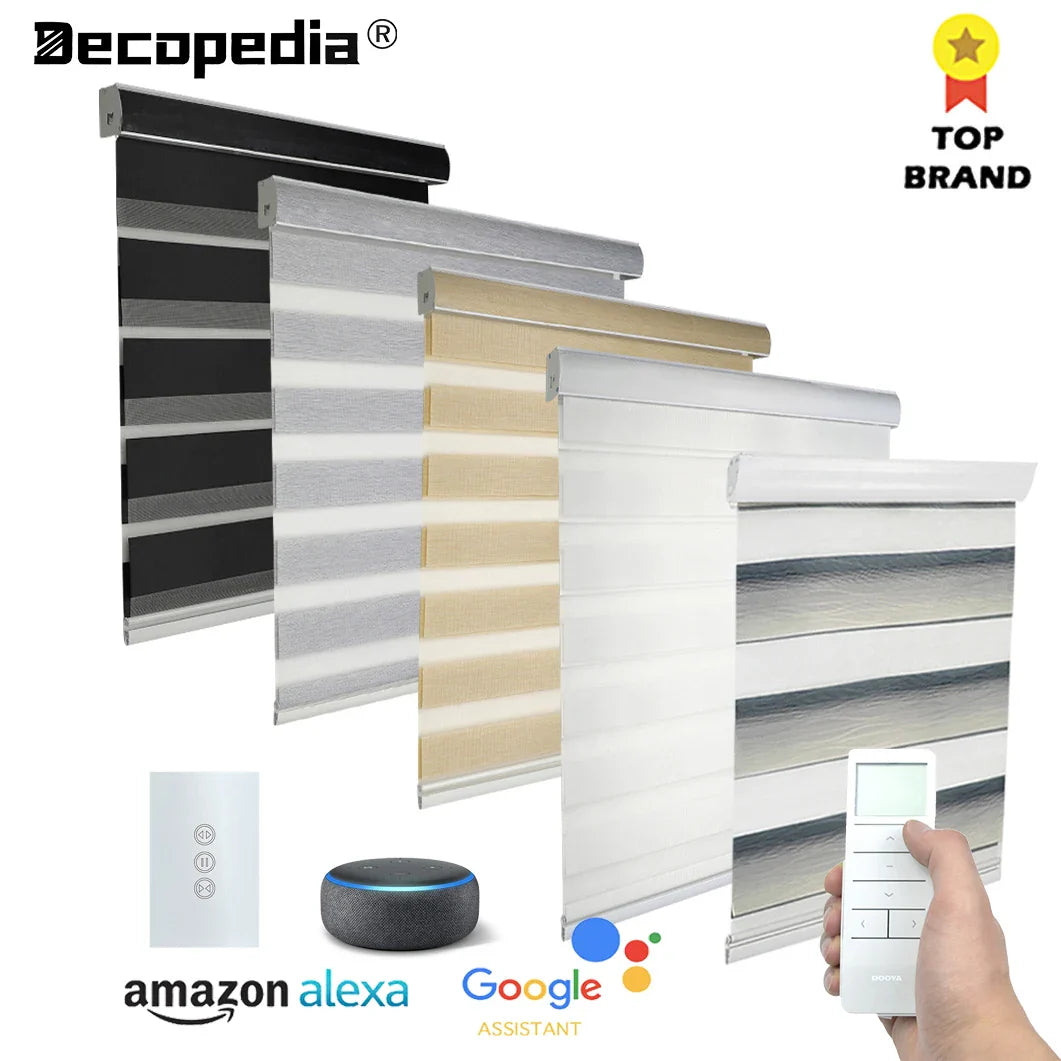 Decopedia Custom Zebra Blinds – Day & Night Blackout Roller Shades with Square Valance for Windows & Sliding Doors