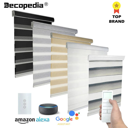 Decopedia Custom Zebra Blinds – Day & Night Blackout Roller Shades with Square Valance for Windows & Sliding Doors