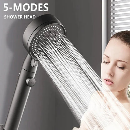 High Pressure Shower Head with Hose – 5 Modes Adjustable, Water-Saving Spray Nozzle with One-Key Stop for Bathroom Accessories