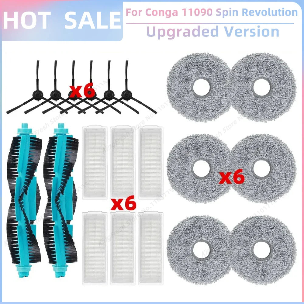 Replacement Parts Kit for Cecotec Conga 11090 / 13090 Spin Revolution Vacuum – Roller, Brushes, HEPA Filter & Mop