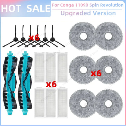 Replacement Parts Kit for Cecotec Conga 11090 / 13090 Spin Revolution Vacuum – Roller, Brushes, HEPA Filter & Mop