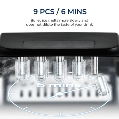 SIMZLIFE Portable Ice Maker Machine – 26.5lbs/Day, 9 Cubes in 6 Mins with Auto-Cleaning & Scoop
