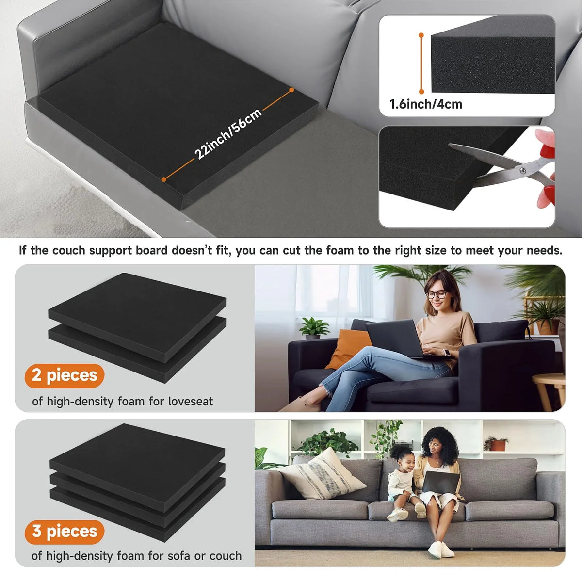 3Pcs 56x56cm Couch Cushion Support Boards – Sofa Sagging Seat Fix Inserts for Lift, Firm Support & Comfortable Seating Restoration
