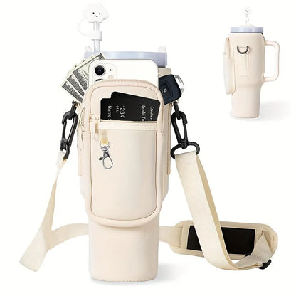 Water Bottle Carrier Bag for Stanley 40oz – Holder with Phone Pocket & Adjustable Strap, Stanley Cup Accessory