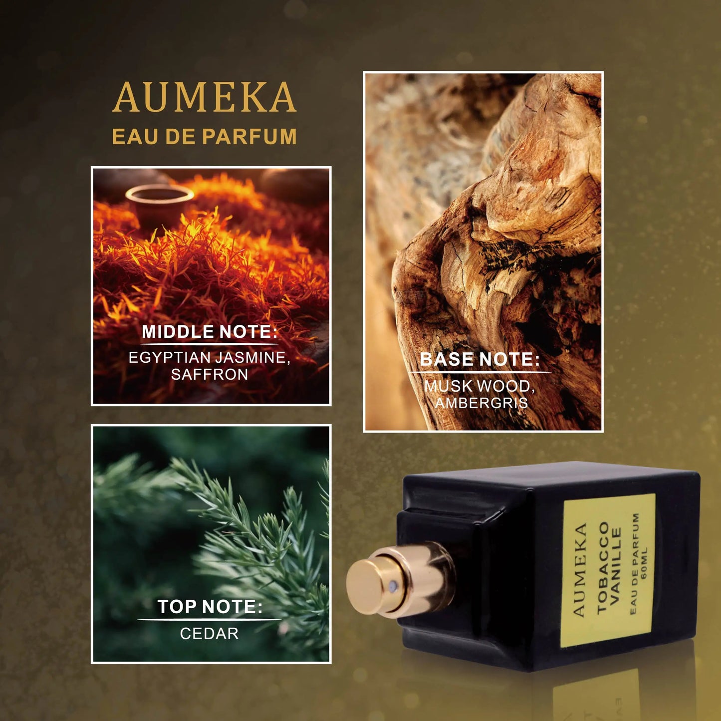 AUMEKA Perfume for Men – Luxury Arabes Tobacco Vanille Oriental Spicy EDP 60ml, Original Fragrance Gift