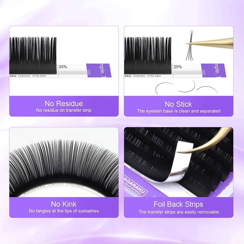 NAGARAKU 16 Rows Individual Eyelash Extensions - Matte Black Professional Soft Natural Classic Lash Extensions