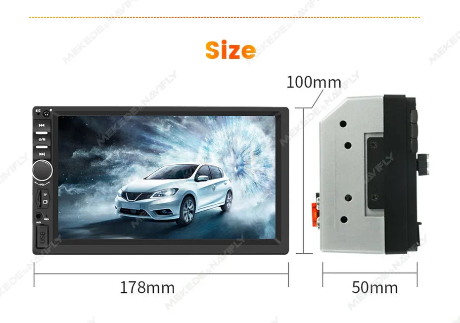 Navifly 7-Inch HD Touchscreen Car Multimedia Player – Universal 2 DIN, CarPlay, FM, Bluetooth for Toyota, Honda, VW, Corolla, Camry, Rav4