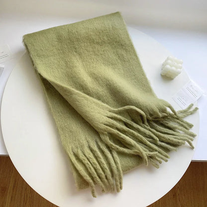 Luxury Cashmere Scarf for Women - Thickened Warm Shawl with Classic Tassels, Soft Solid Color Wrap for Autumn and Winter