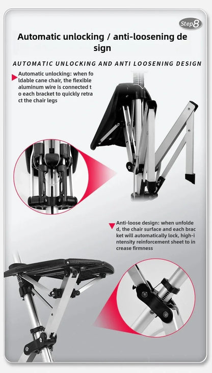 2-in-1 Portable Folding Cane & Chair — Quick-Fold Walking Stick with Built-In Seat and Three Legs