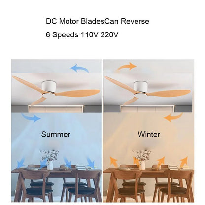 42-52 Inch Ceiling Fans with DC Motor — Remote Control Low Floor Cooling Fans, No Light, White Wood & Black Options