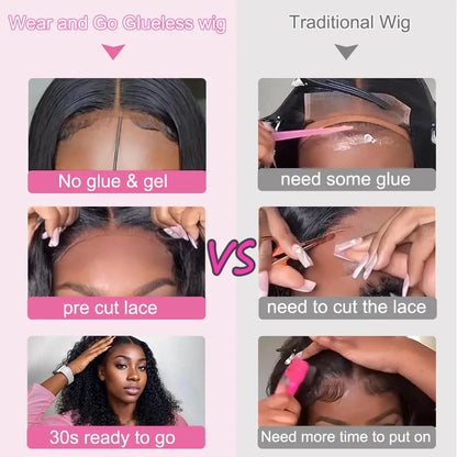 12 Inch Deep Wave Bob Human Hair Wig – 13x4 HD Transparent Lace Front Pre-Plucked Curly Wet & Wavy Glueless Water Wave Wig for Black Women, Natural Black Short Bob