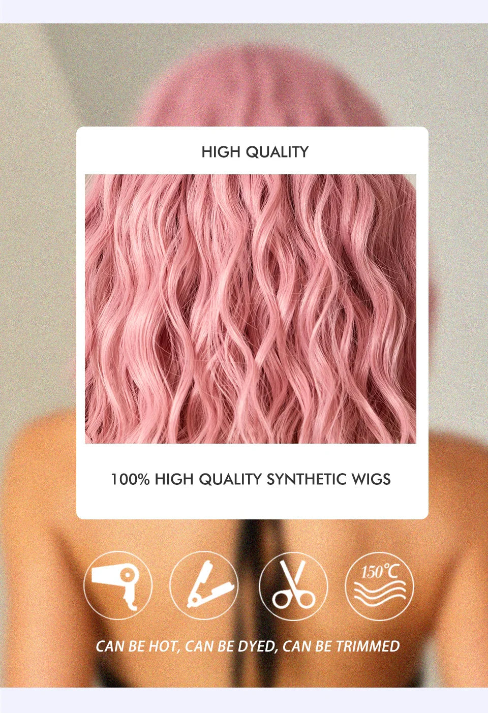 CharmSource Pink BOBO Short Synthetic Wig – Natural Wavy Heat Resistant Hair Wig for Women, Party & Daily Wear