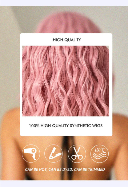 CharmSource Pink BOBO Short Synthetic Wig – Natural Wavy Heat Resistant Hair Wig for Women, Party & Daily Wear