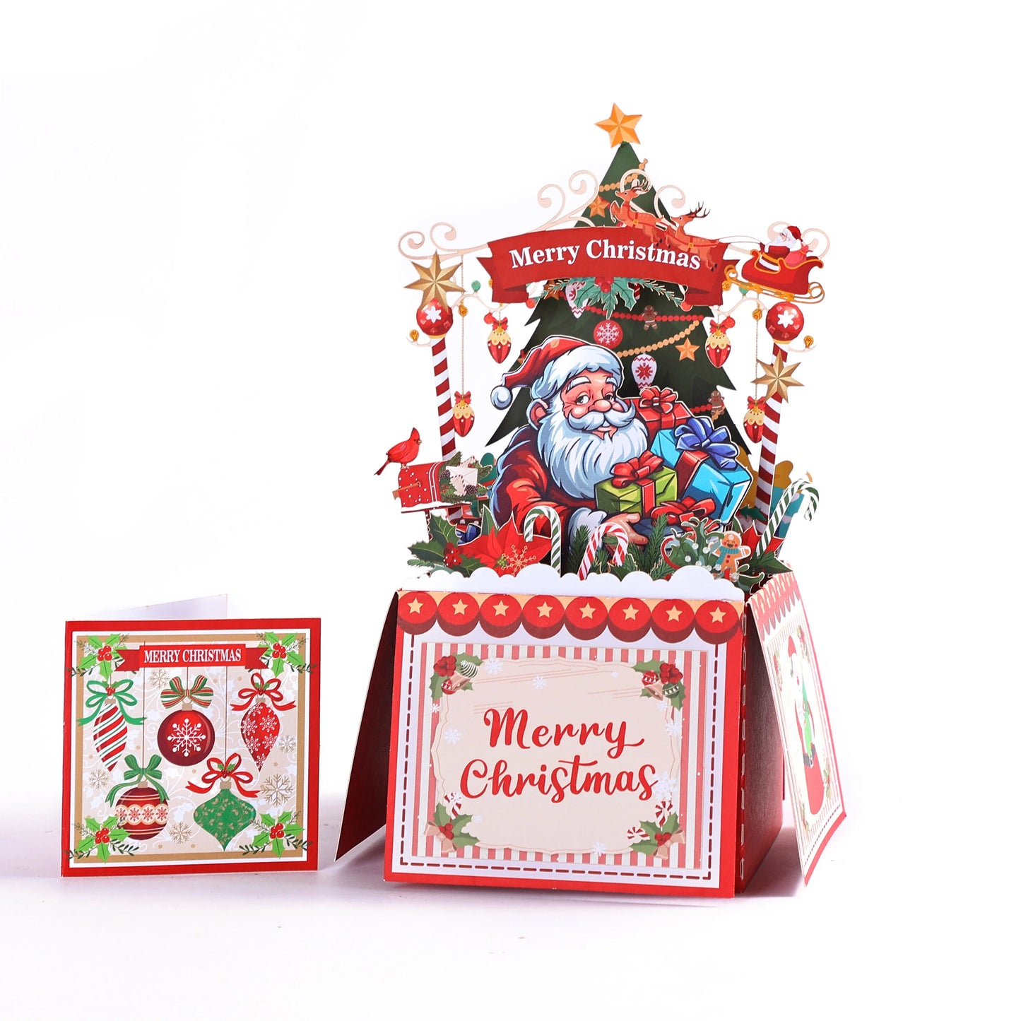 3D Christmas Tree Greeting Card – Cat Xmas Pop-Up Postcard with Envelope