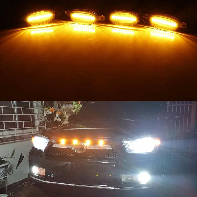 Universal 12V Car LED Grille Lights - Smoked Amber and White 12-LED Eagle Eye Lamps for Off-Road, SUVs, Ford, Toyota