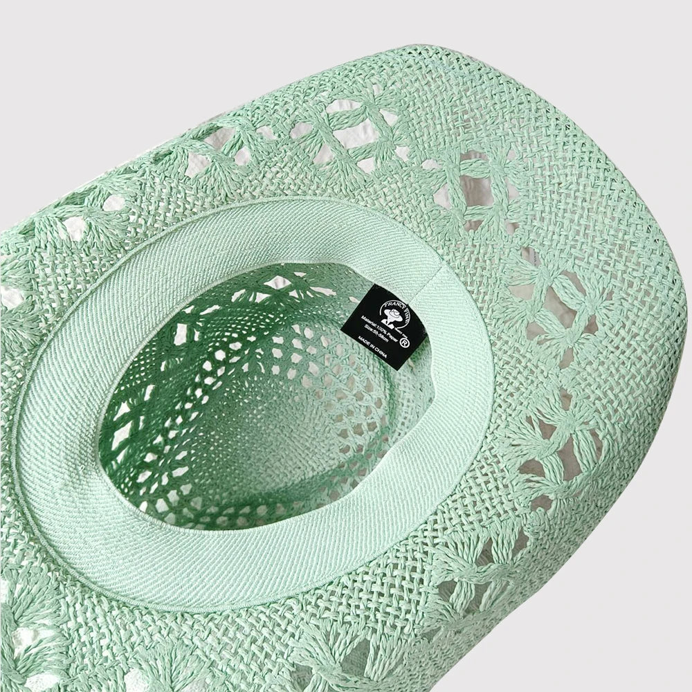 Melesh Western Women's Mint Green Cowboy Hat – Straw, Wide Brim, Plasticity Strong for Sunshine & Beach Wear