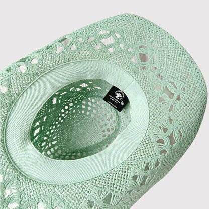Melesh Western Women's Mint Green Cowboy Hat – Straw, Wide Brim, Plasticity Strong for Sunshine & Beach Wear