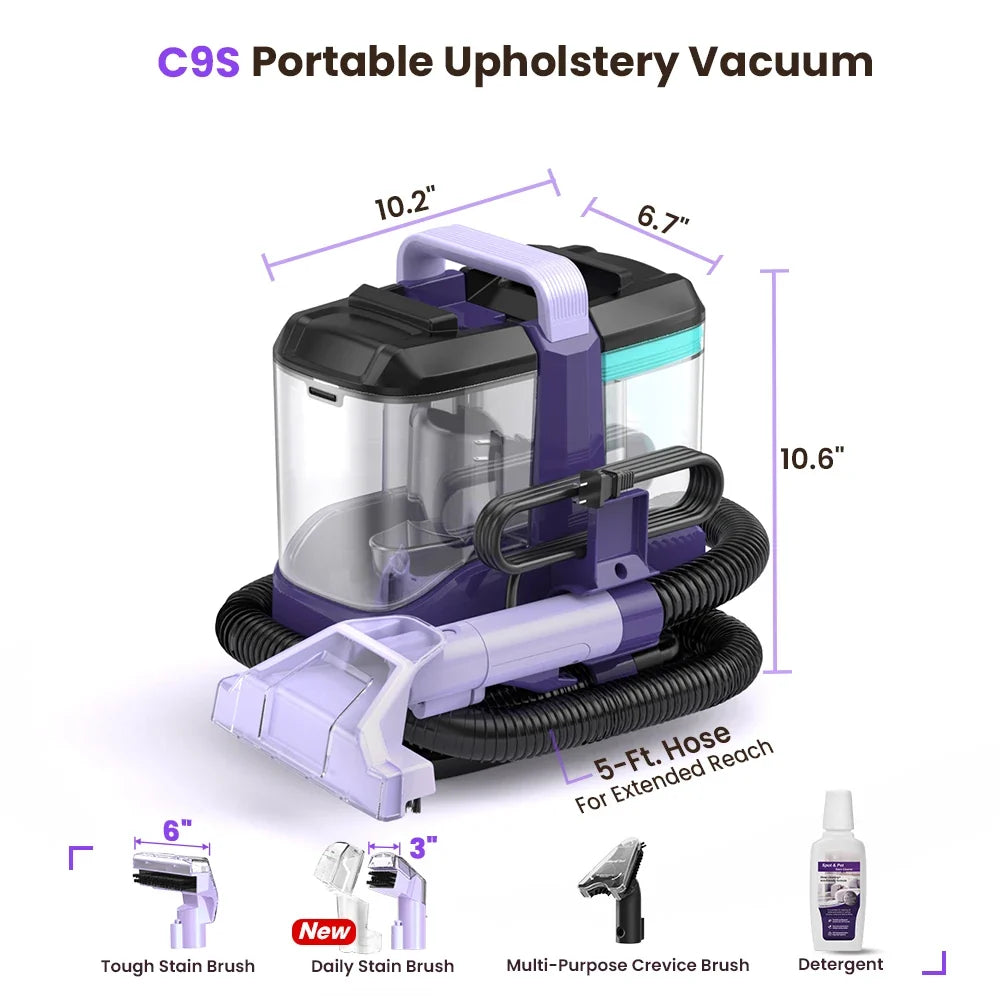 Portable Carpet & Upholstery Cleaner - 15KPa Spot Cleaning Machine for Carpets, Sofas & Car Seats
