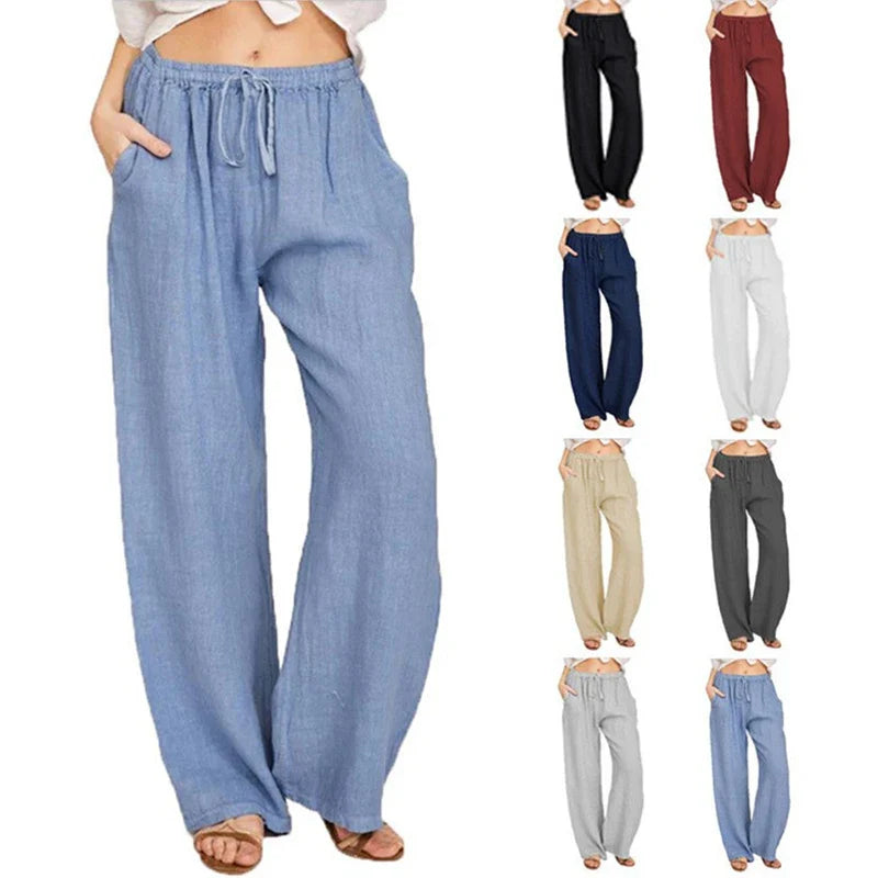 Women's Cotton Linen Pants - Summer and Autumn High Waist Wide-Leg Trousers, Loose Casual Hemp Breathable Sports Pants