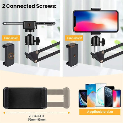 Flexible Arm Phone Tripod Stand for Table & Desktop | Foldable Overhead Mount for Live Video & Photography
